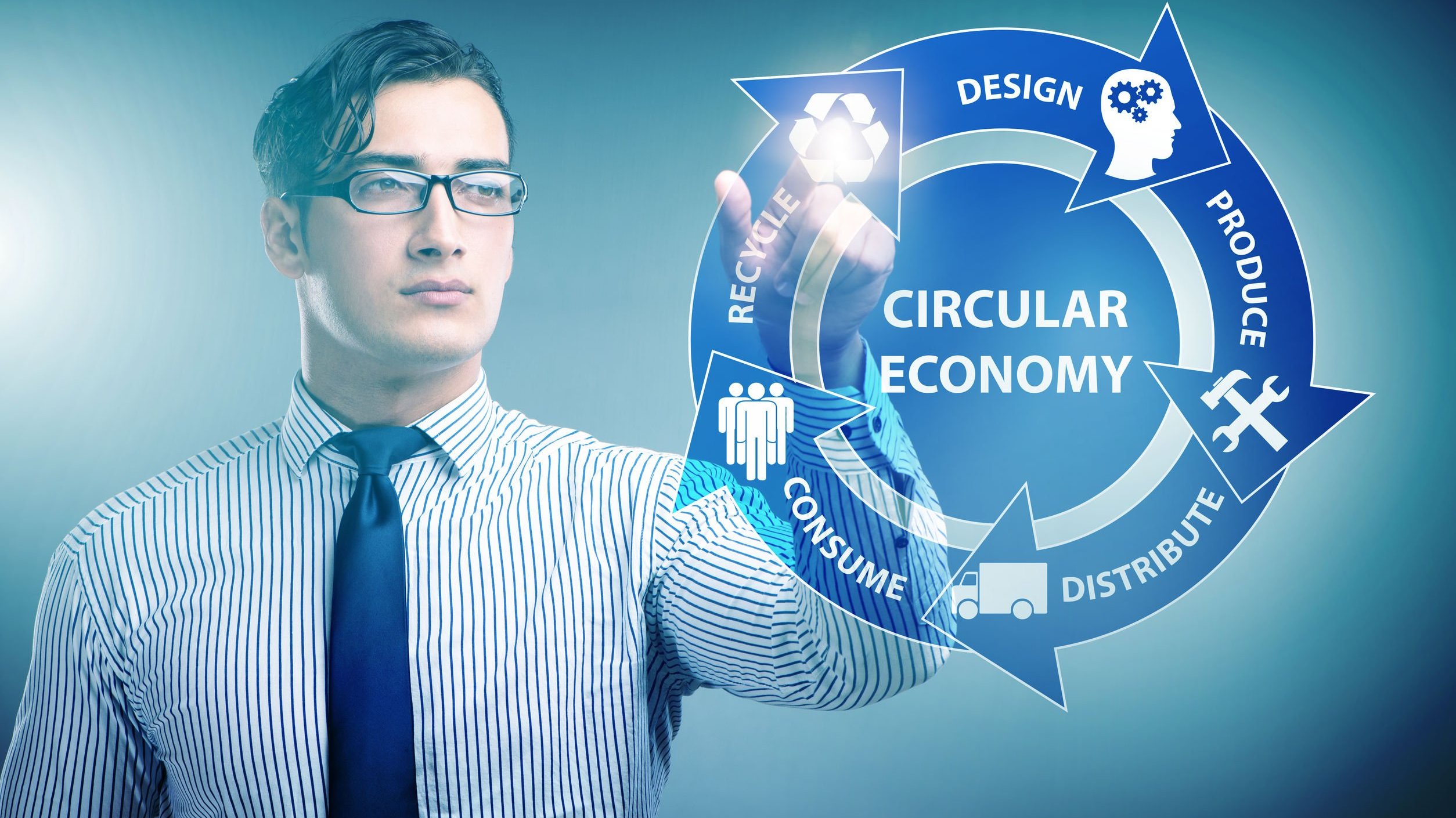 Conceito de economia circular com empresário