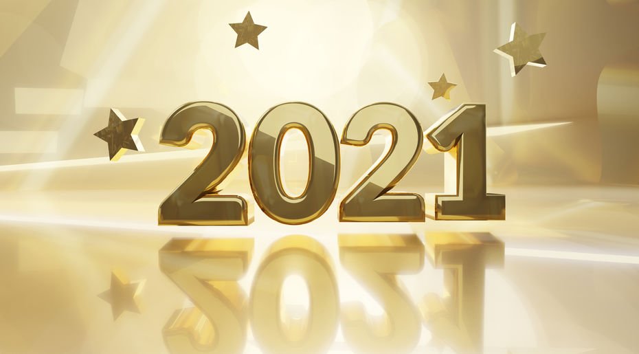 2021 e estrelas douradas em volta