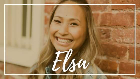 Scopio / Canva Pro Mulher asiática sorrindo e a palavra Elsa na frente.