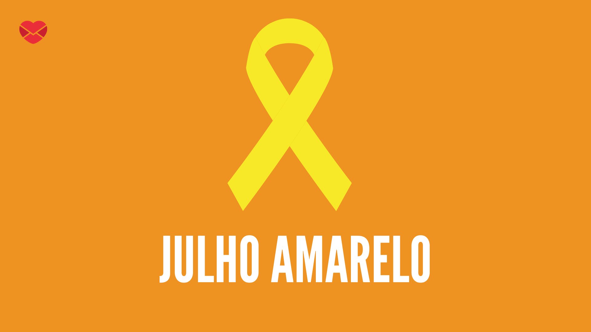 Ilustração: um fundo laranja com um laço amarelo que representa o julho amarelo. Embaixo, um texto 'julho amarelo'.