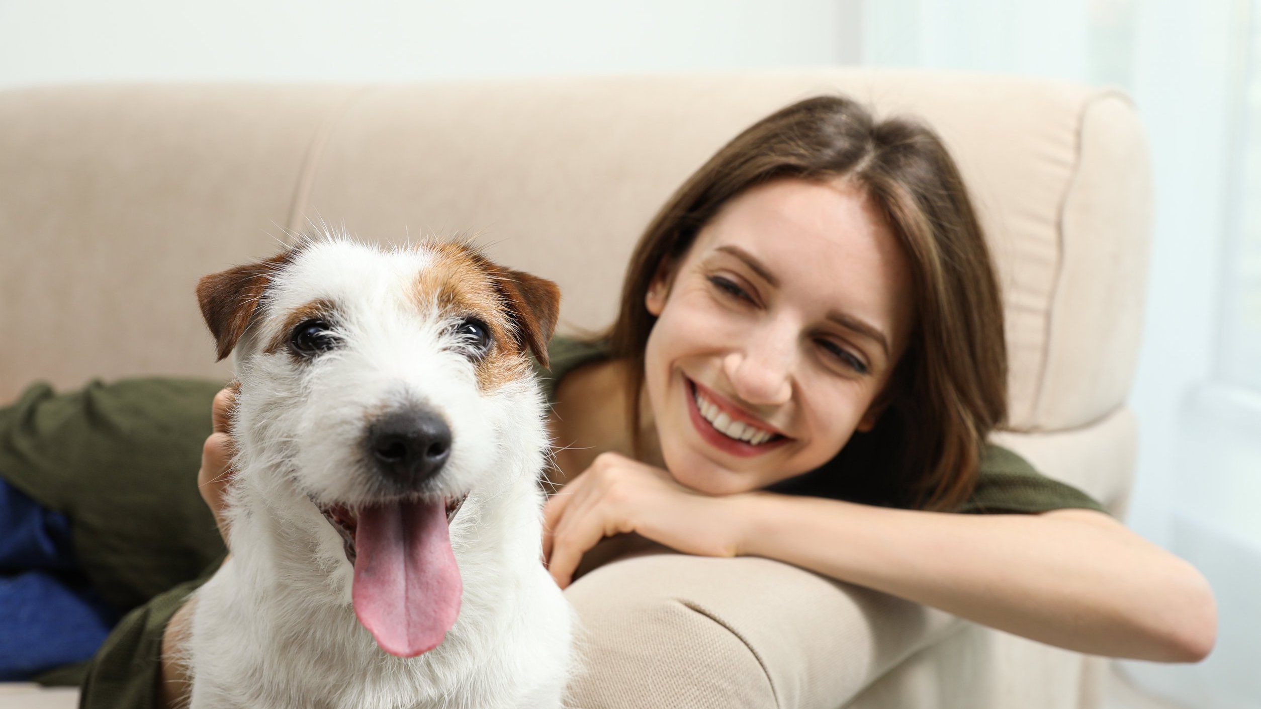 Mulher fazendo carinho em cachorro