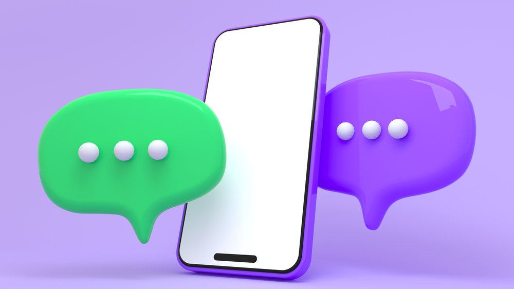 Ilustração de celular com ícones de mensagem