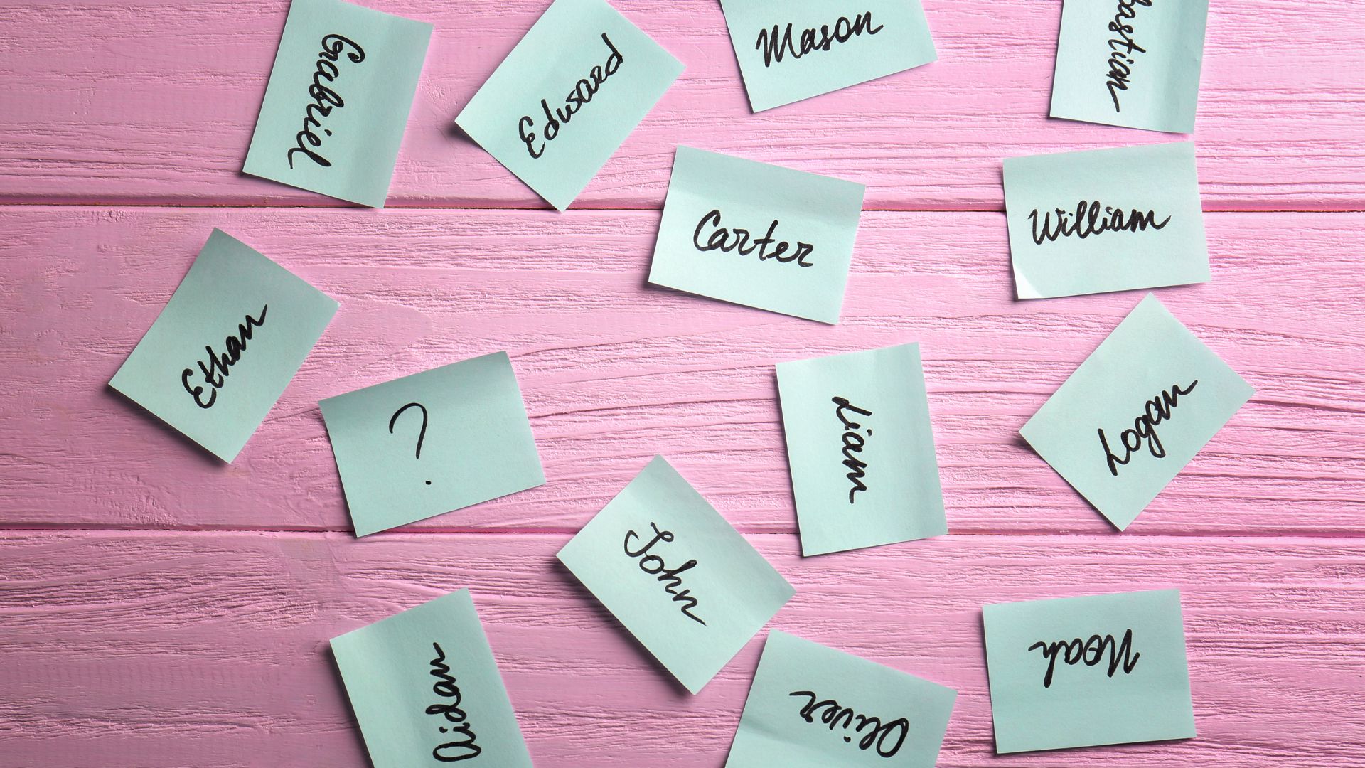 Pixelshot / Canva Diversos post-its com nomes masculinos colados em uma parede