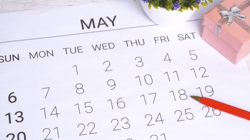 Calendário do mês de maio na língua inglesa.
