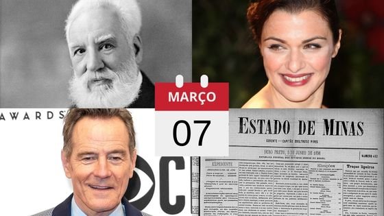 Grid: Graham Bell, Rachel Weisz, Bryan Cranston e jornal O Estado de Minas.