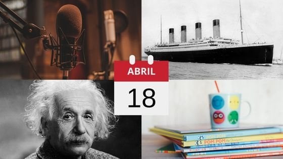 Grid com datas comemorativas, fatos históricos e famosos do dia 18 de abril.
