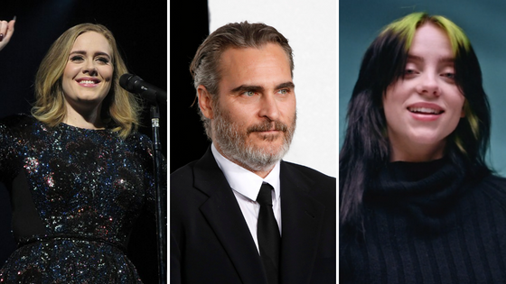 Grid com fotos de pessoas famosas vegetarianas: Adele, Joaquim Phoenix e Billie