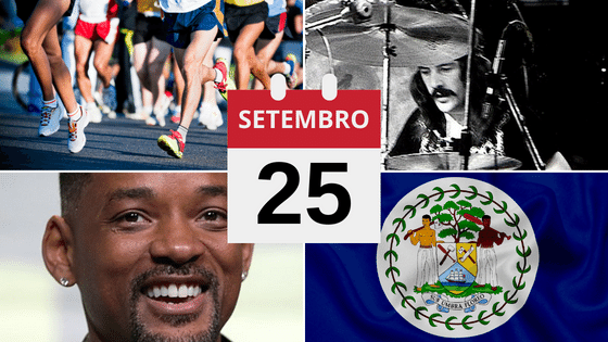 Montagem da Maratona de Chicago, de John Bonham, de Will Smith e Bandeira de Belize.