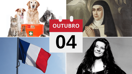 'Montagem do Dia dos Animais, de Teresa, da bandeira da França e de Janis Joplin' - 4 de Outubro