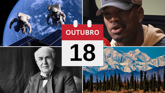 Montagem com fotos de astronautas, Ne-Yo, Thomas Edison e Alasca.