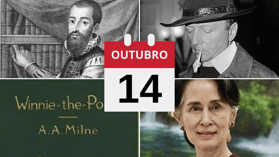 Montagem com fotos de Garcilaso de La Vega, Harold Robbins, livro de Pooh e Aung.