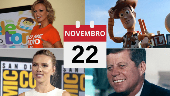 Montagem com fotos de Eliana, Wood de Toy Story, Scarlet Johansson e John F. Kennedy.