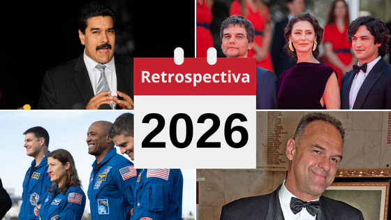 Há uma montagem com quatro imagens: (1) do ex-presidente da Venezuela, Nicolás Maduro, discursando; (2) dos atores Wagner Moura, Maria Fernanda Cândido e Gabriel Leone em Cannes pelo filme 'O Agente Secreto'; (3) dos astronautas e profissionais Jeremy Hansen, Christina Koch, Victor Glover e Reid Wiseman da “Artemis II” durante coletiva de imprensa nos EUA; (4) do ex-jogador de basquete Oscar Schmidt.